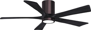 Matthews Fan IR5HLK-BB-BK-52 IR5HLK five-blade flush mount paddle fan in Brushed Bronze finish with 52” solid matte black wood blades and integrated LED light kit.