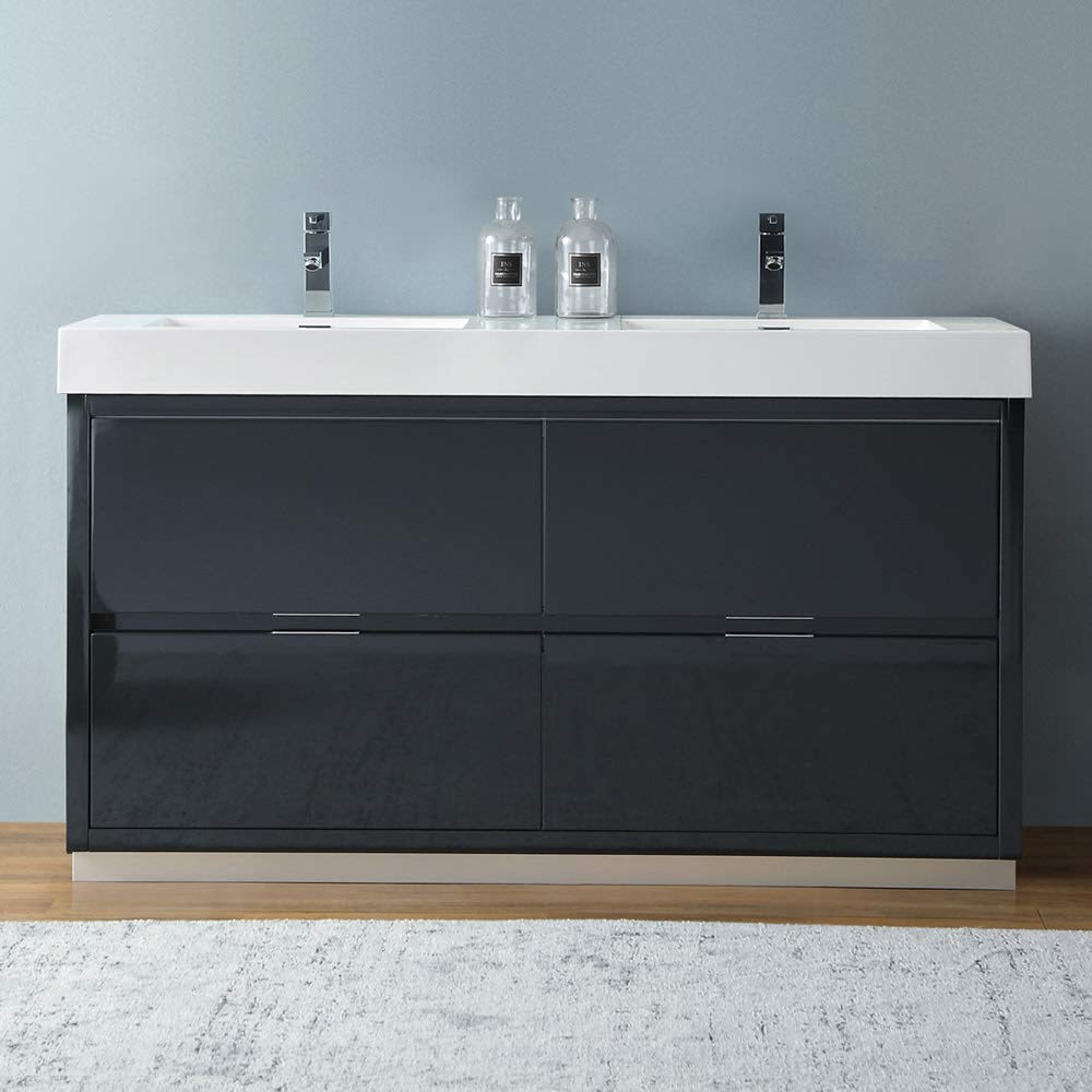 Fresca FCB8460GG-D-I Fresca Valencia 60" Dark Slate Gray Free Standing Double Sink Modern Bathroom Vanity