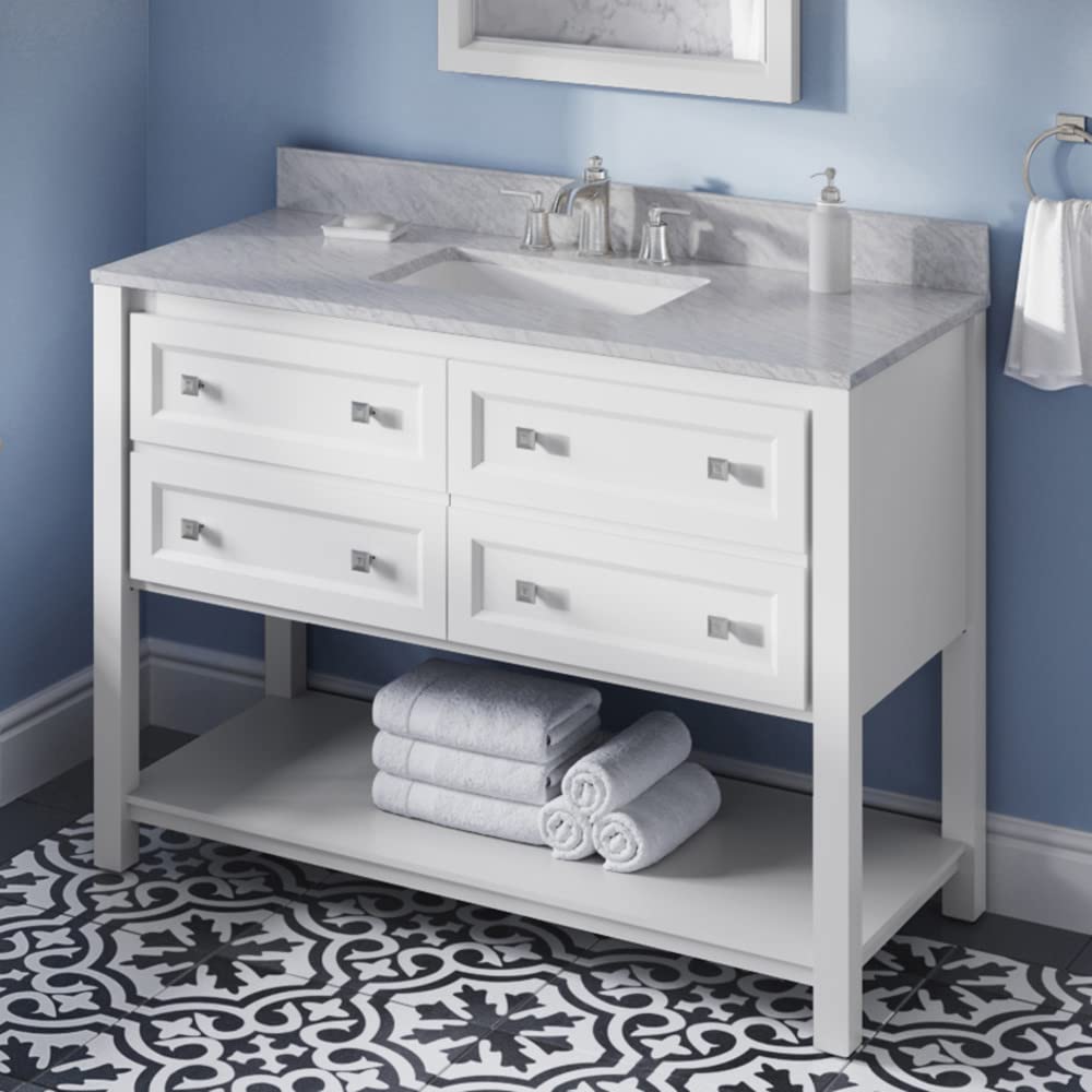 Jeffrey Alexander VKITADL48WHWCR 48" White Adler Vanity, White Carrara Marble Vanity Top, undermount rectangle bowl