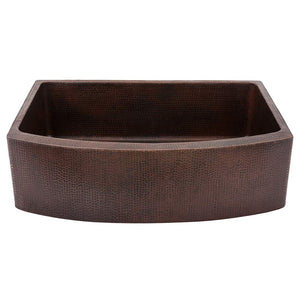 Premier Copper Products KASRDB30249 30-Inch Hammered Copper Kitchen Rounded Apron Single Basin Sink