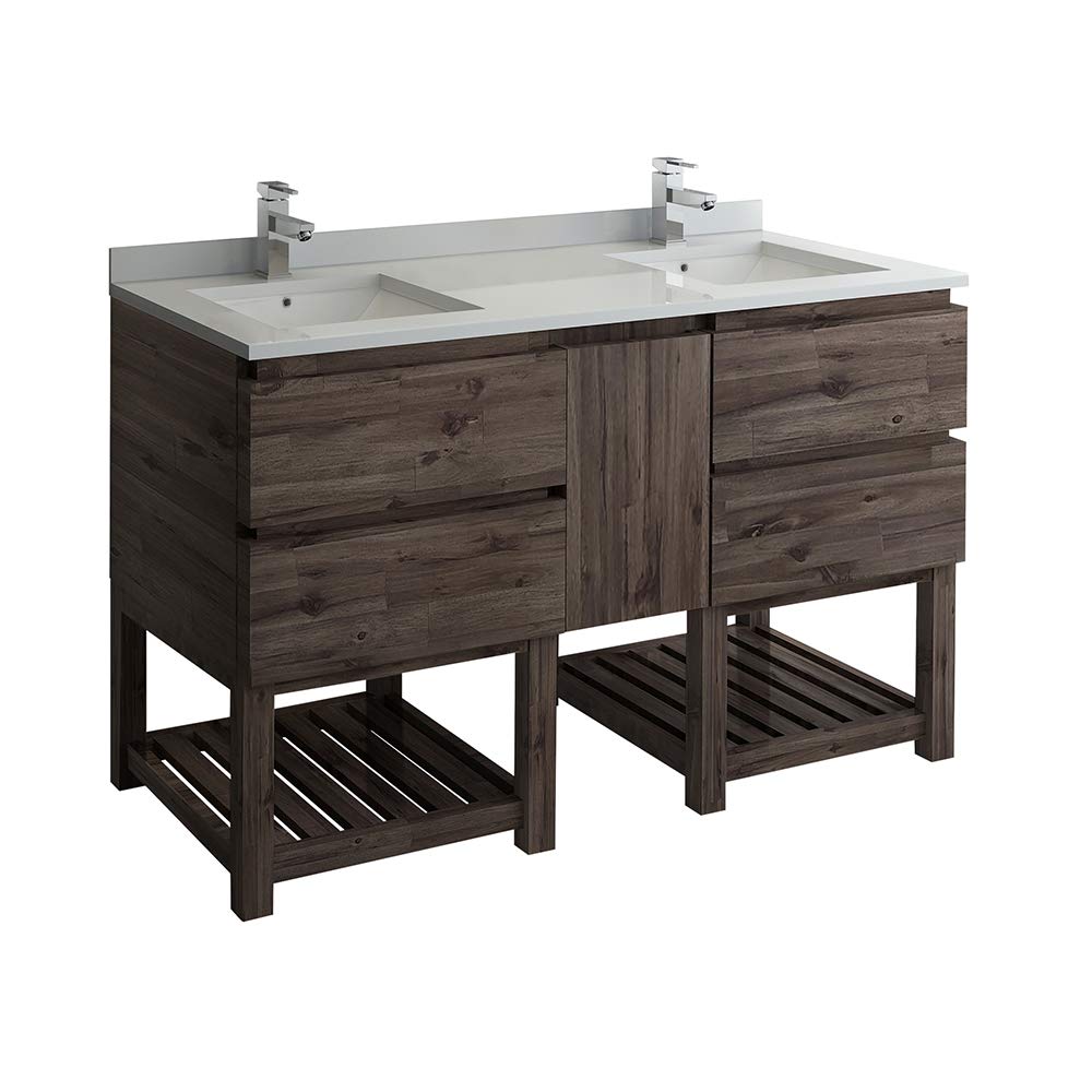 Fresca FCB31-241224ACA-FS Fresca Formosa 58" Floor Standing Open Bottom Double Sink Modern Bathroom Cabinet