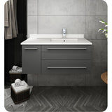 Fresca FCB6136GR-UNS-R-CWH-U Fresca Lucera 36" Gray Wall Hung Modern Bathroom Cabinet w/ Top & Undermount Sink - Right Version