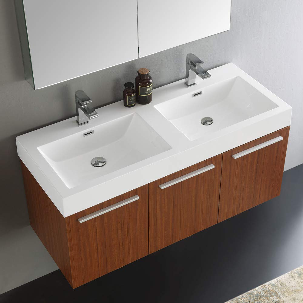 Fresca FVN8092WH-D Fresca Vista 48" White Wall Hung Double Sink Modern Bathroom Vanity w/ Medicine Cabinet