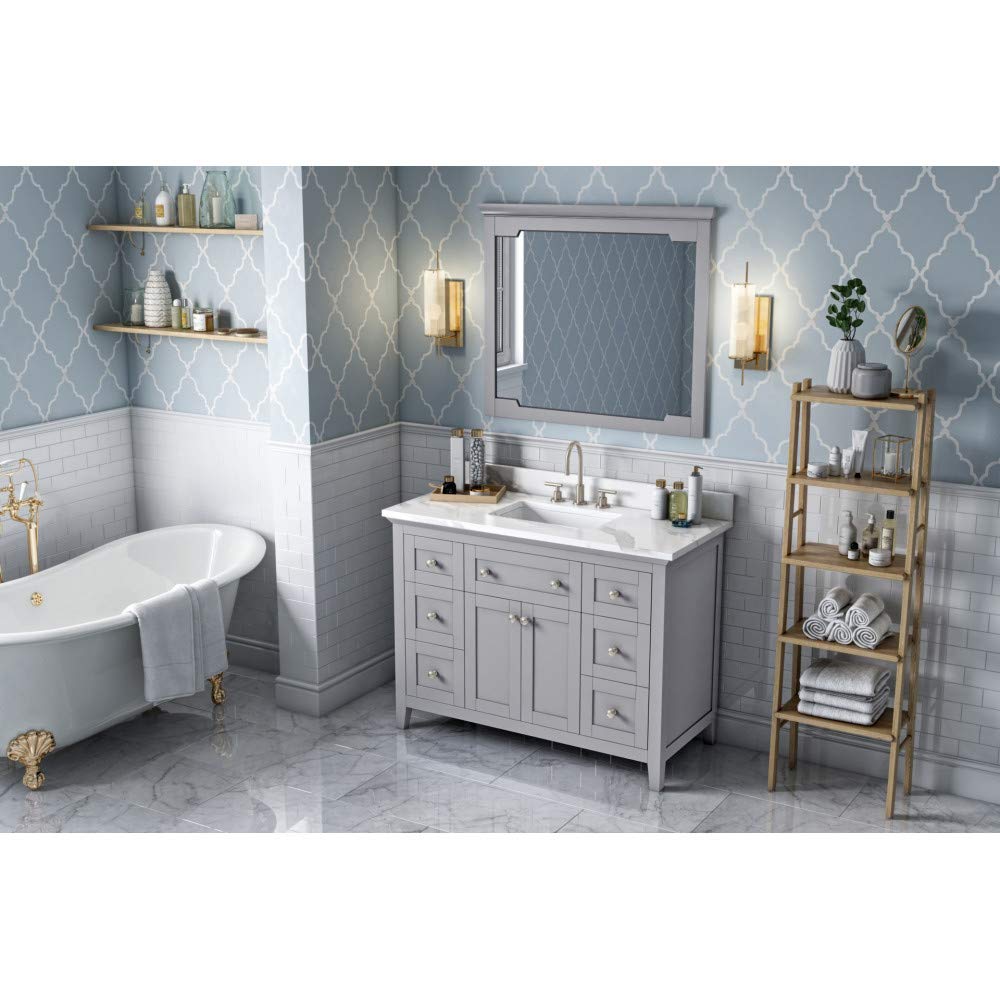Jeffrey Alexander VKITCHA48GRCQR 48" Grey Chatham Vanity, Calacatta Vienna Quartz Vanity Top, undermount rectangle bowl