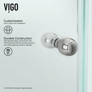 VIGO VG6061CHCL38 36.13" -36.13" W -73.38" H Frameless Hinged Neo-angle Shower Enclosure with Clear 0.38" Tempered Glass and Stainless Steel Hardware in Chrome Finish with Reversible Handle
