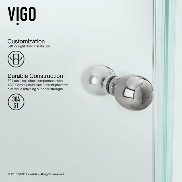 VIGO VG6061CHCL38 36.13" -36.13" W -73.38" H Frameless Hinged Neo-angle Shower Enclosure with Clear 0.38" Tempered Glass and Stainless Steel Hardware in Chrome Finish with Reversible Handle