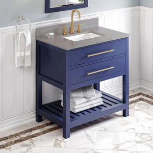 Jeffrey Alexander VKITWAV36BLSGR 36" Hale Blue Wavecrest Vanity, Steel Grey Cultured Marble Vanity Top, undermount rectangle bowl