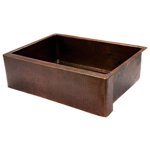 Premier Copper Products KASDB30229 30-Inch Copper Hammered Kitchen Apron Single Basin Sink, Oil Rubbed Bronze