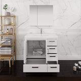 Fresca FVN9436WH-R Fresca Imperia 36" Glossy White Free Standing Modern Bathroom Vanity w/ Medicine Cabinet - Right Version