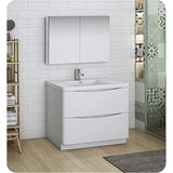 Fresca FVN9140WH Fresca Tuscany 40" Glossy White Free Standing Modern Bathroom Vanity w/ Medicine Cabinet