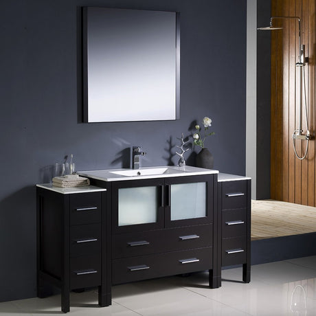 Fresca FVN62-123612ES-UNS Fresca Torino 60" Espresso Modern Bathroom Vanity w/ 2 Side Cabinets & Integrated Sink
