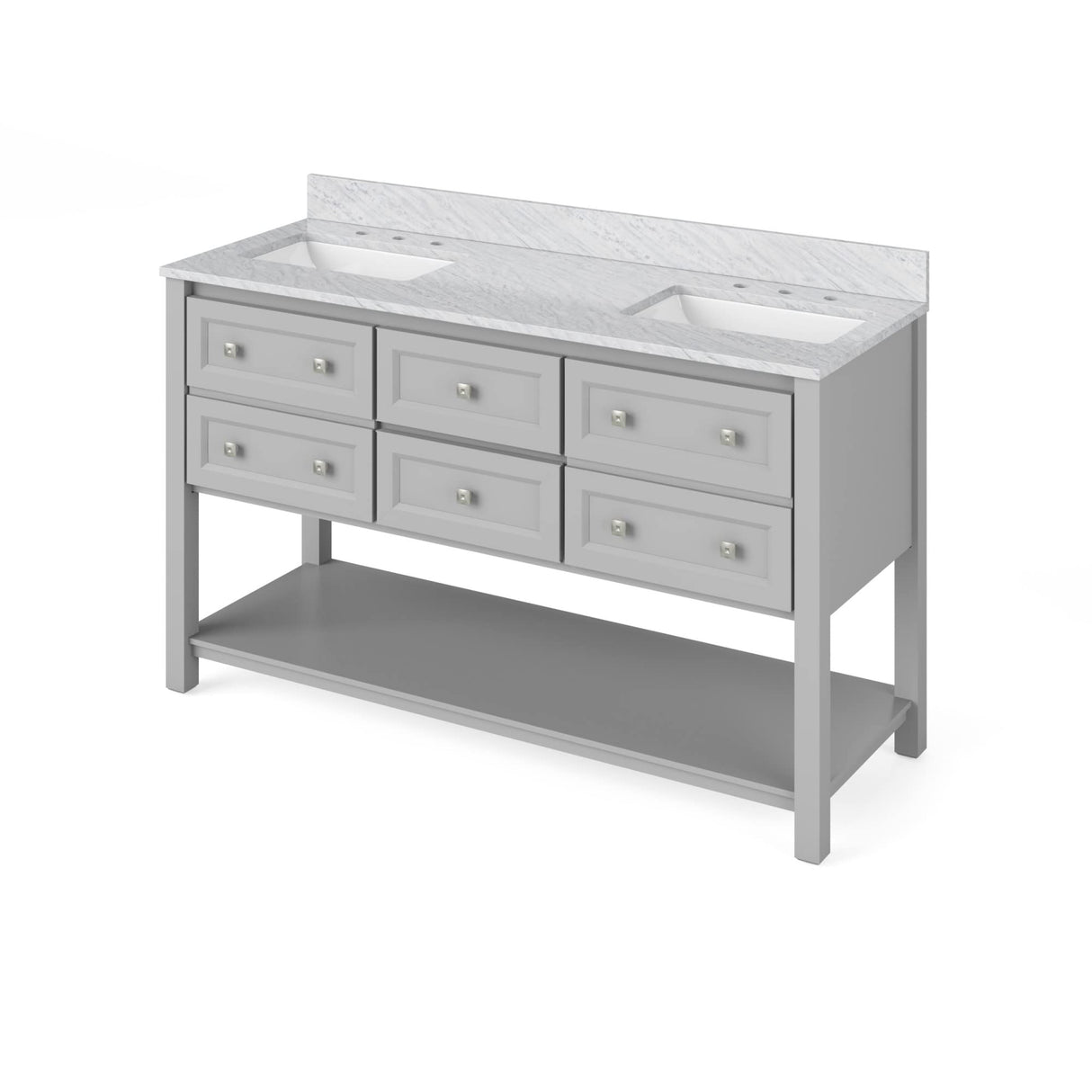 Jeffrey Alexander VKITADL60GRSGR 60" Grey Adler Vanity, double bowl, Steel Grey Cultured Marble Vanity Top, two undermount rectangle bowls