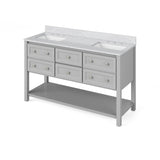 Jeffrey Alexander VKITADL60WHBOR 60" White Adler Vanity, double bowl, Boulder Cultured Marble Vanity Top, two undermount rectangle bowls