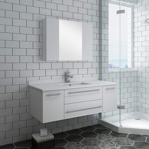 Fresca FVN6148WH-UNS Fresca Lucera 48" White Wall Hung Undermount Sink Modern Bathroom Vanity w/ Medicine Cabinet