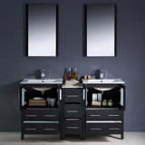 Fresca FVN62-241224ES-UNS Fresca Torino 60" Espresso Modern Double Sink Bathroom Vanity w/ Side Cabinet & Integrated Sinks