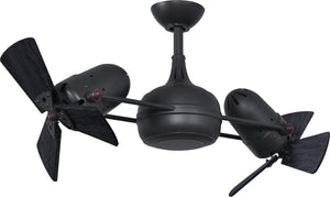 Matthews Fan DG-BK-WDBK Dagny 360° double-headed rotational ceiling fan in Matte Black finish with solid matte black wood blades.