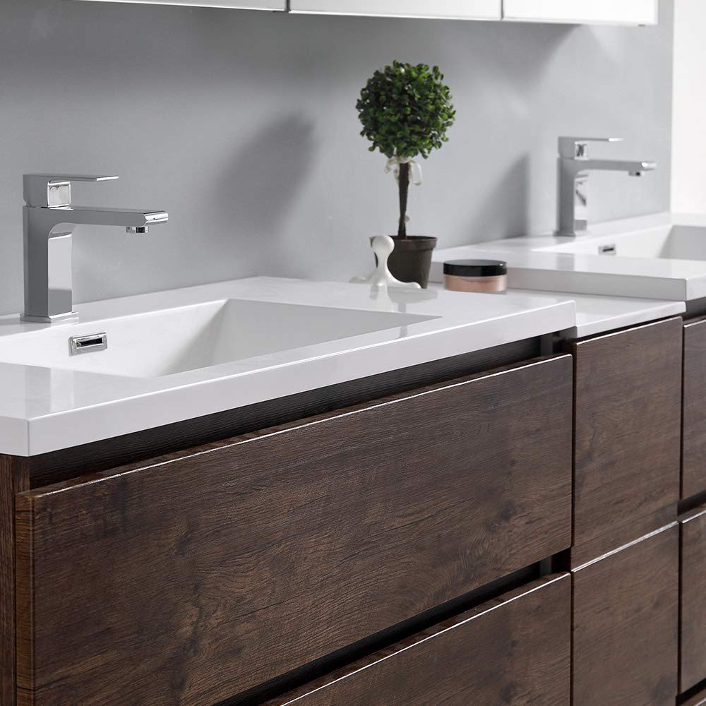Fresca FCB93-361236RW-D-I Fresca Lazzaro 84" Rosewood Free Standing Double Sink Modern Bathroom Cabinet w/ Integrated Sinks