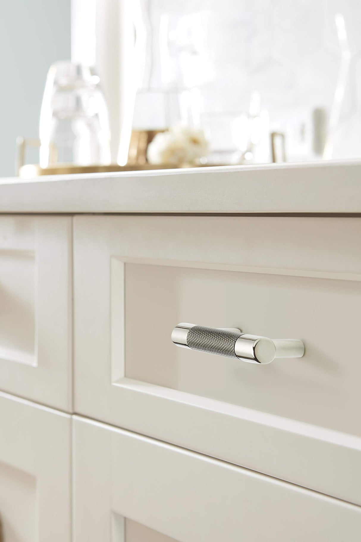 Amerock Cabinet Pull Polished Nickel/Gunmetal 3inch & 3-3/4 inch (76mm & 96 mm) Center to Center Esquire 1 Pack Drawer Pull Drawer Handle Cabinet Hardware