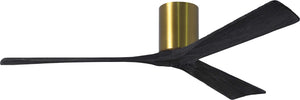 Matthews Fan IR3H-BRBR-BK-60 Irene-3H three-blade flush mount paddle fan in Brushed Brass finish with 60” solid matte black wood blades. 