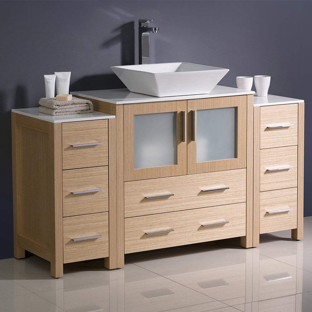 Fresca FCB62-123012ES-CWH-V Fresca Torino 54" Espresso Modern Bathroom Cabinets w/ Top & Vessel Sink