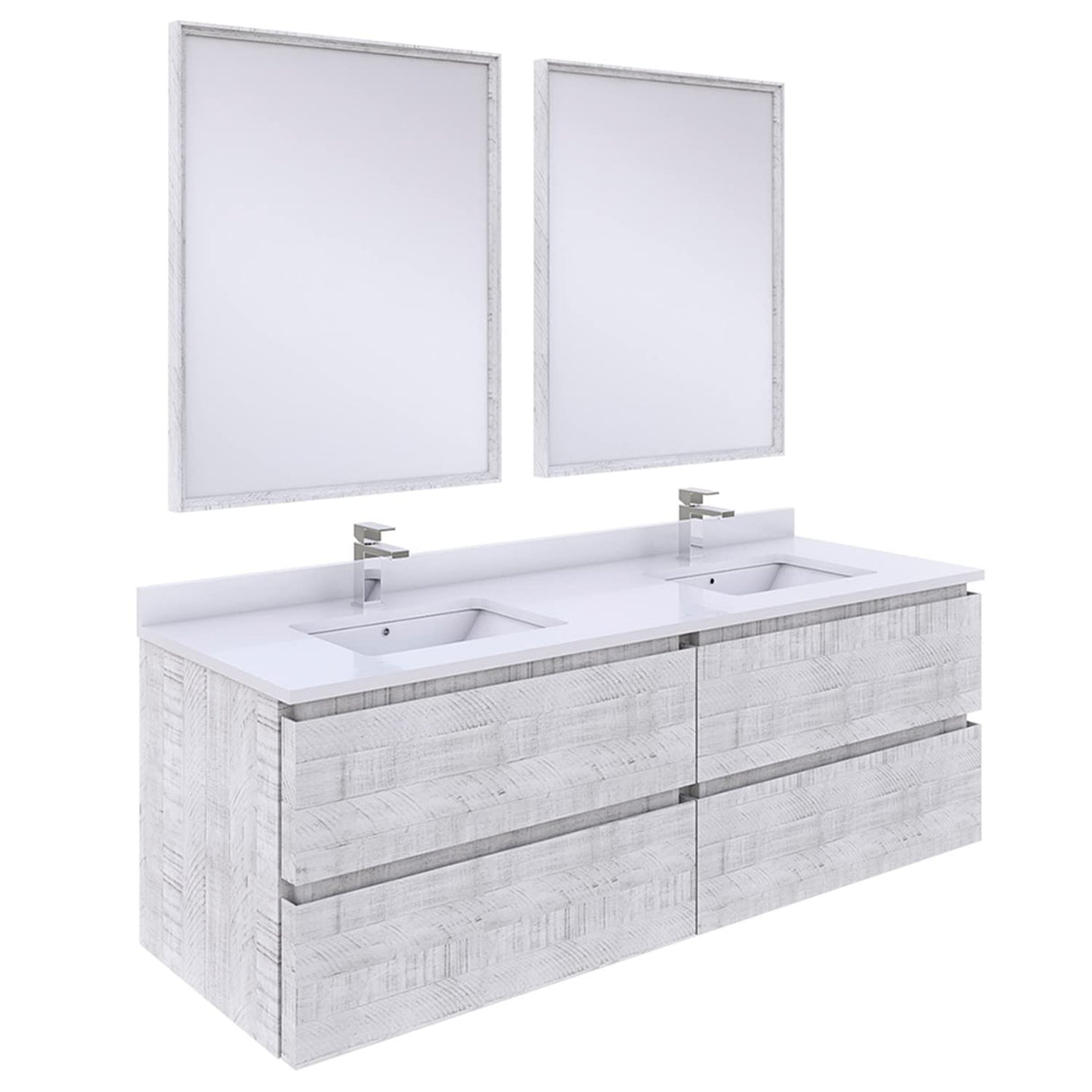 Fresca FVN31-3030RWH Fresca Formosa 60" Wall Hung Double Sink Modern Bathroom Vanity w/ Mirrors in Rustic White