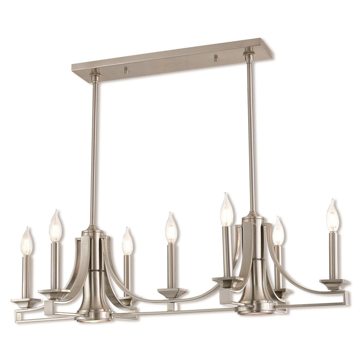 Livex Lighting 40057-91 Transitional Nine Light Linear Chandelier from Trumbull Collection in Pwt, Nckl, B/S, Slvr. Finish, 36.00 inches, 48.50x36.00x18.25, Brushed Nickel