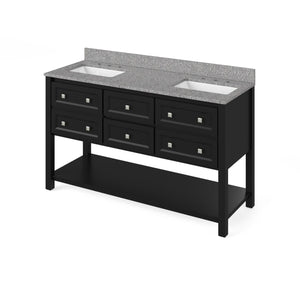 Jeffrey Alexander VKITADL60BKBOR 60" Black Adler Vanity, double bowl, Boulder Cultured Marble Vanity Top, two undermount rectangle bowls