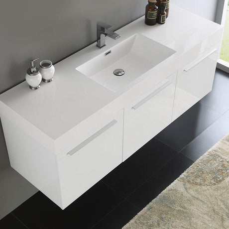 Fresca FCB8093GW-I Fresca Vista 60" Walnut Wall Hung Single Sink Modern Bathroom Cabinet w/ Integrated Sink