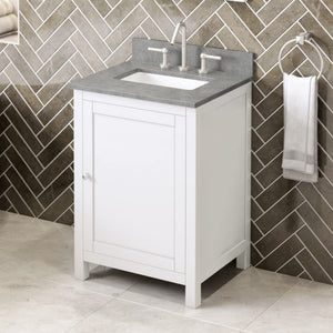 Jeffrey Alexander VKITAST24WHSGR 24" White Astoria Vanity, Steel Grey Cultured Marble Vanity Top, undermount rectangle bowl