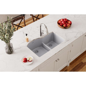 Elkay Quartz Classic ELGHU3322RGS0 Greystone Offset 60/40 Double Bowl Undermount Sink with Aqua Divide