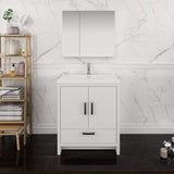 Fresca FVN9430WH Fresca Imperia 30" Glossy White Free Standing Modern Bathroom Vanity w/ Medicine Cabinet
