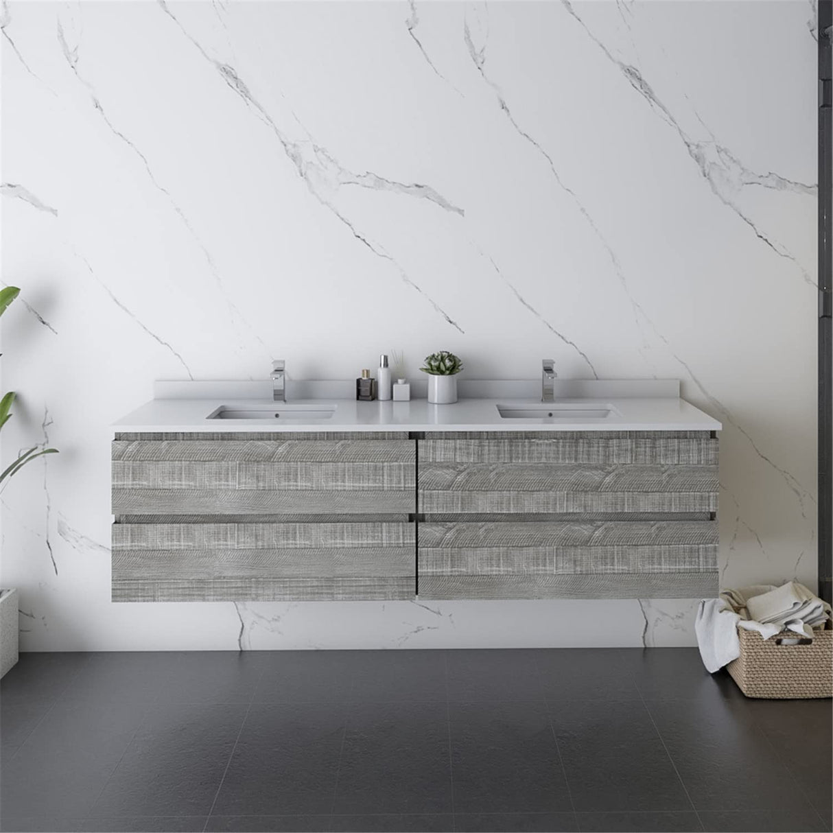 Fresca FCB31-3636ASH-CWH-U Double Sink Cabinet with Sinks