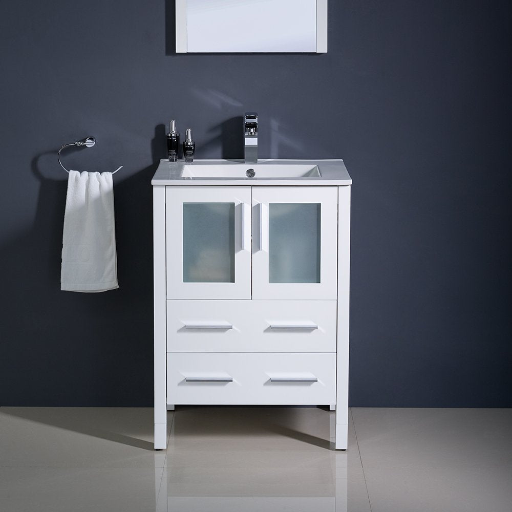 Fresca FVN6224WH-UNS Fresca Torino 24" White Modern Bathroom Vanity w/ Integrated Sink