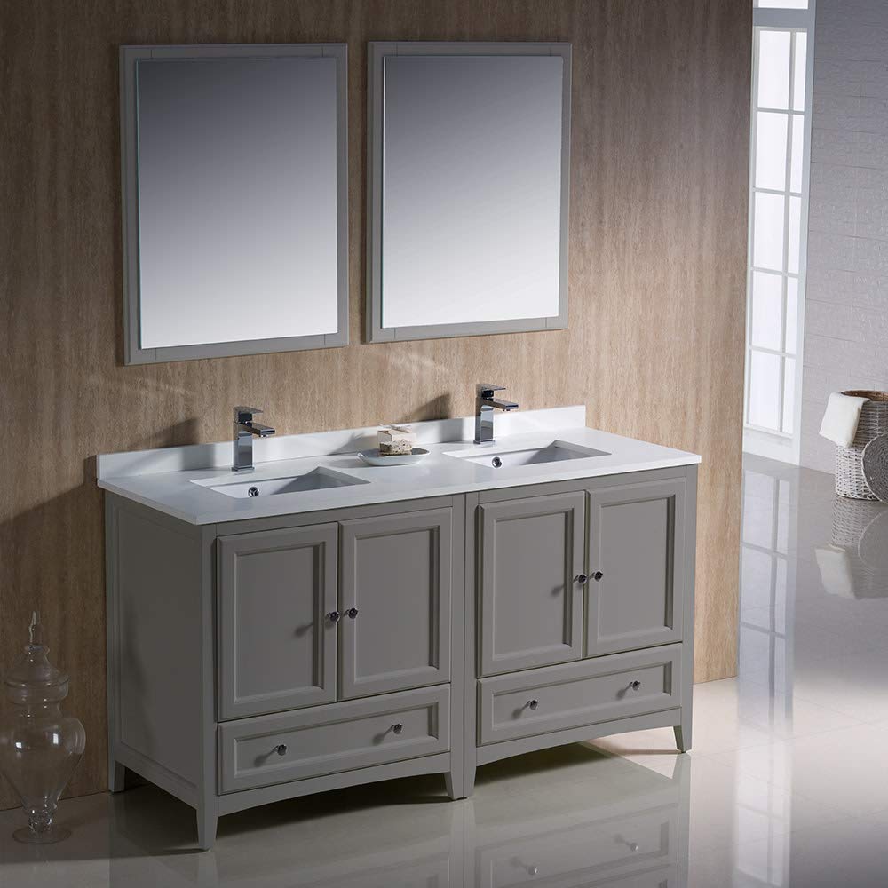 Fresca FVN20-3030GR Fresca Oxford 60" Gray Traditional Double Sink Bathroom Vanity