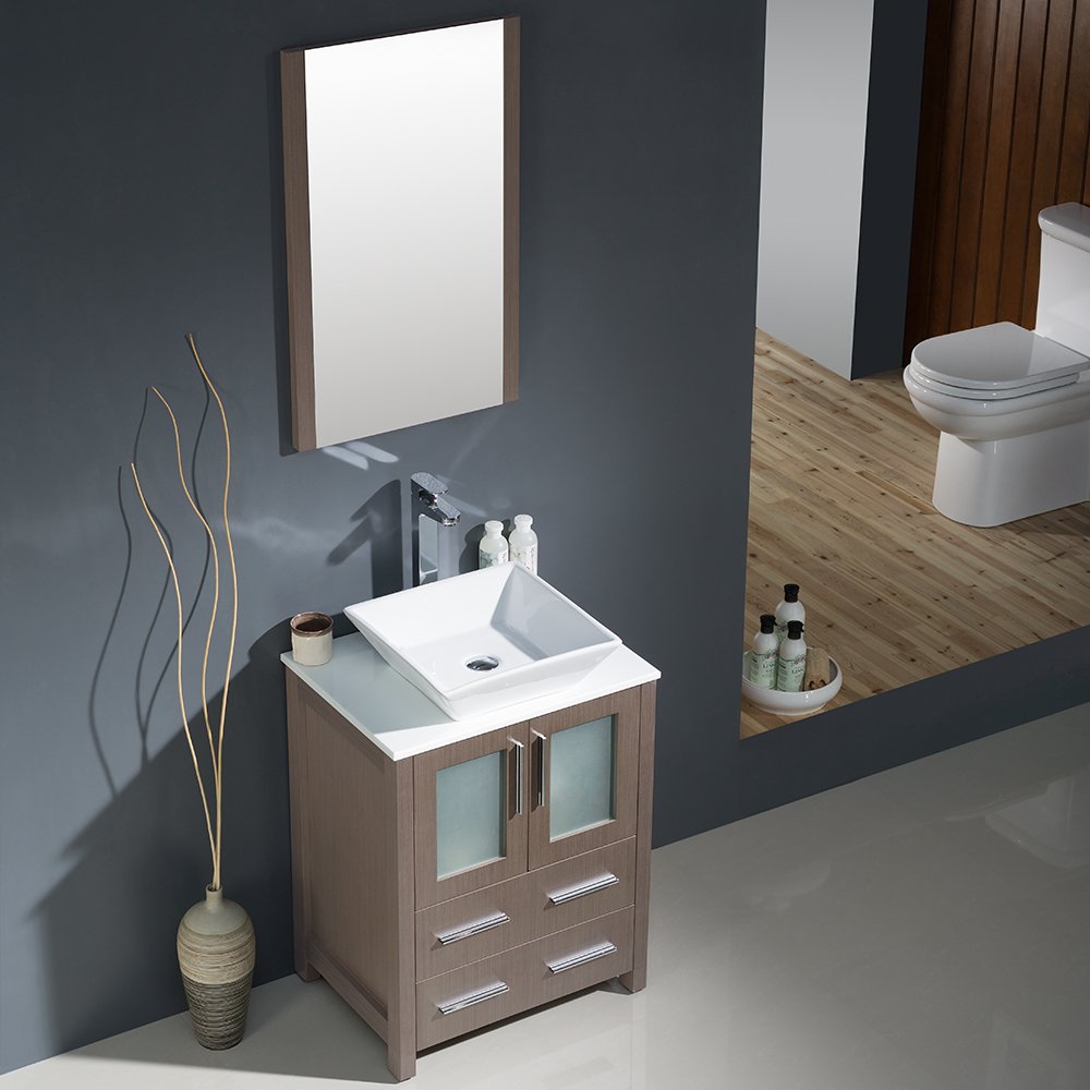 Fresca FVN6224GO-VSL Fresca Torino 24" Gray Oak Modern Bathroom Vanity w/ Vessel Sink