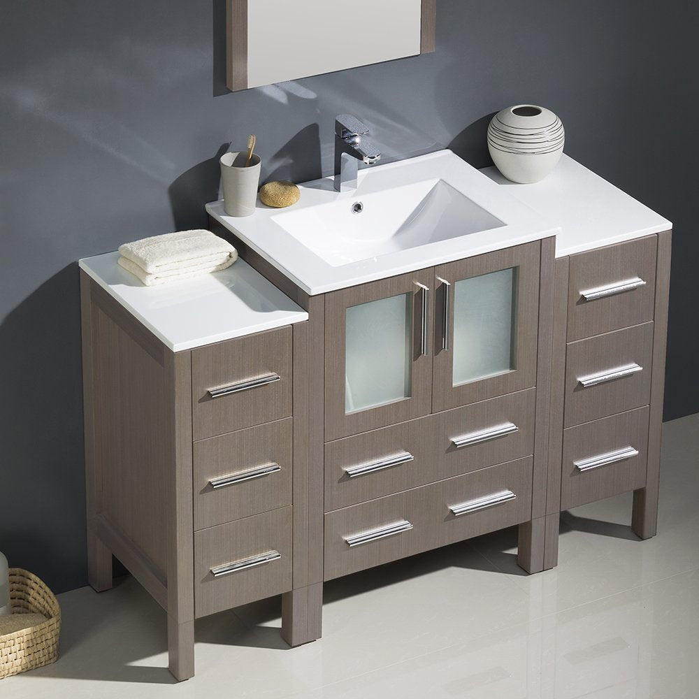 Fresca FVN62-122412GO-UNS Fresca Torino 48" Gray Oak Modern Bathroom Vanity w/ 2 Side Cabinets & Integrated Sink