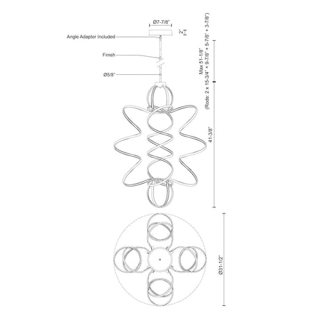 Kuzco CH93941-AN SYNERGY 41" CH Antique Brass 120V TRIAC/ELV LED 3000K 90CRI 200W
