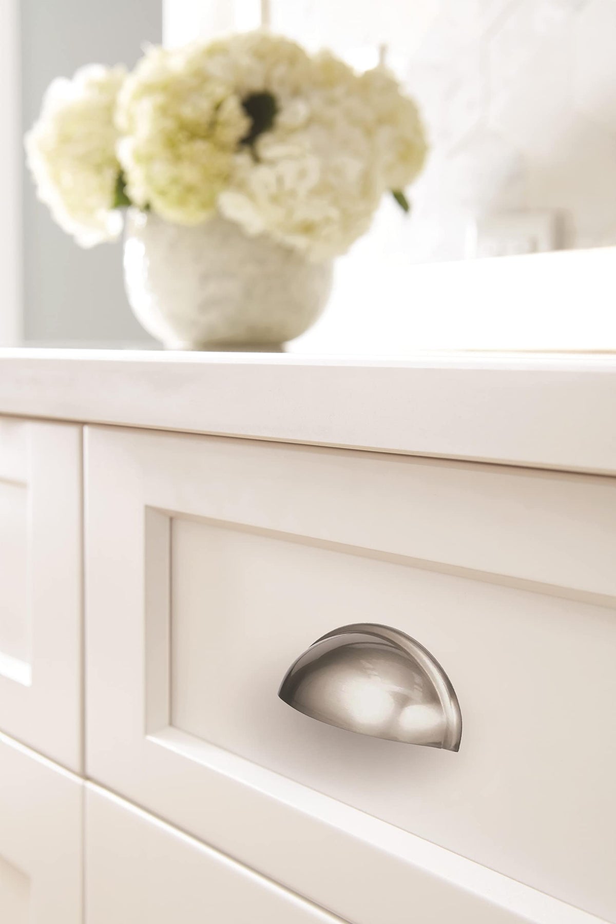 Amerock Cabinet Cup Pull Satin Nickel 3 inch (76 mm) Center-to-Center Ravino 1 Pack Drawer Pull Drawer Handle Cabinet Hardware