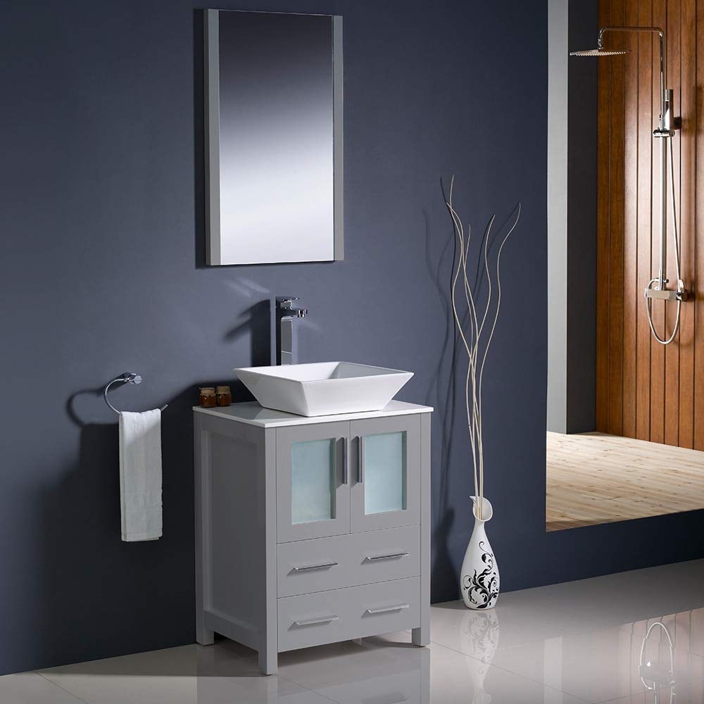 Fresca FVN6224GR-VSL Fresca Torino 24" Gray Modern Bathroom Vanity w/ Vessel Sink