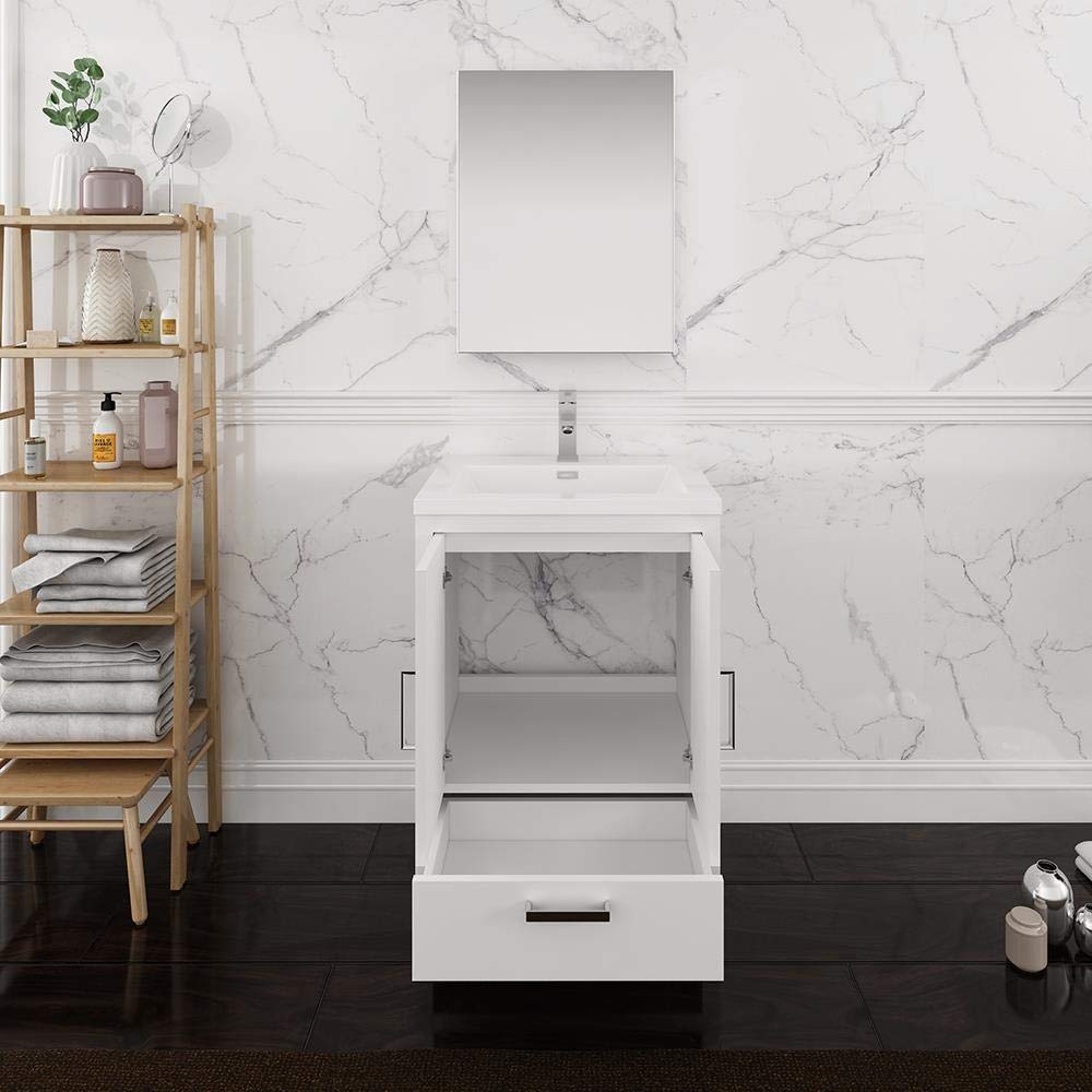 Fresca FVN9424WH Fresca Imperia 24" Glossy White Free Standing Modern Bathroom Vanity w/ Medicine Cabinet