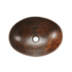 Premier Copper Products VO17WDB Oval Wired Rimmed Vessel Hammered Copper Sink, Oil Rubbed Bronze