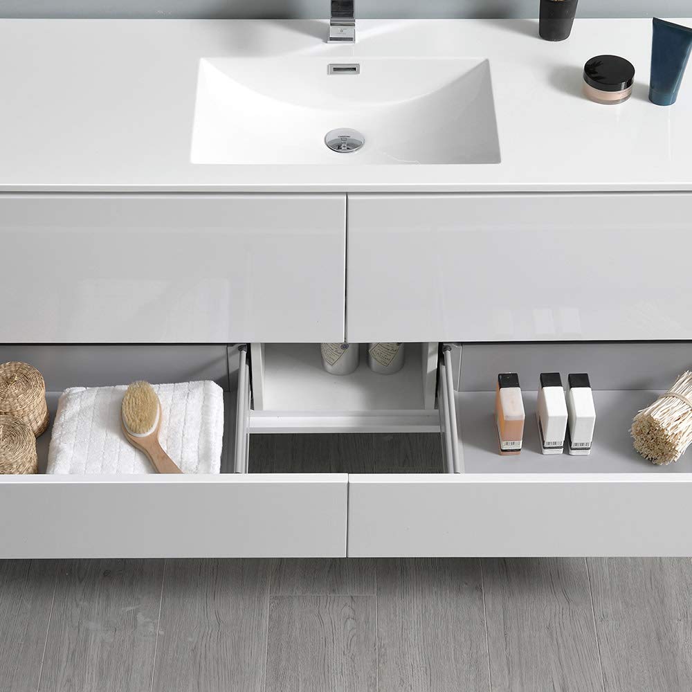 Fresca FCB9260HA-S-I Fresca Catania 60" Glossy Ash Gray Wall Hung Modern Bathroom Cabinet w/ Integrated Single Sink