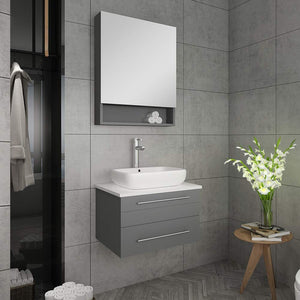 Fresca FVN6124GR-VSL Fresca Lucera 24" Gray Wall Hung Vessel Sink Modern Bathroom Vanity w/ Medicine Cabinet