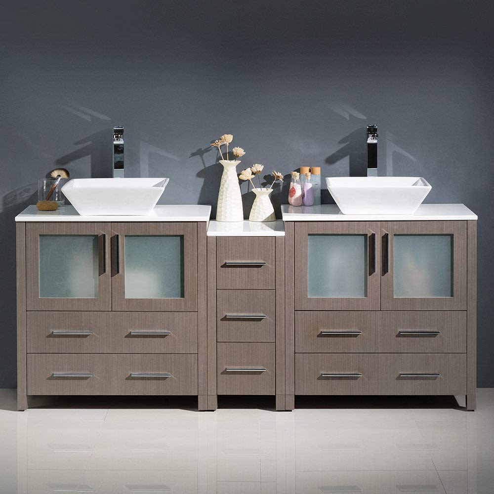 Fresca FCB62-301230WH-CWH-V Fresca Torino 72" White Modern Double Sink Bathroom Cabinets w/ Tops & Vessel Sinks