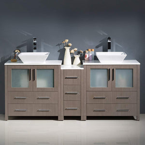 Fresca FCB62-301230WH-CWH-V Fresca Torino 72" White Modern Double Sink Bathroom Cabinets w/ Tops & Vessel Sinks