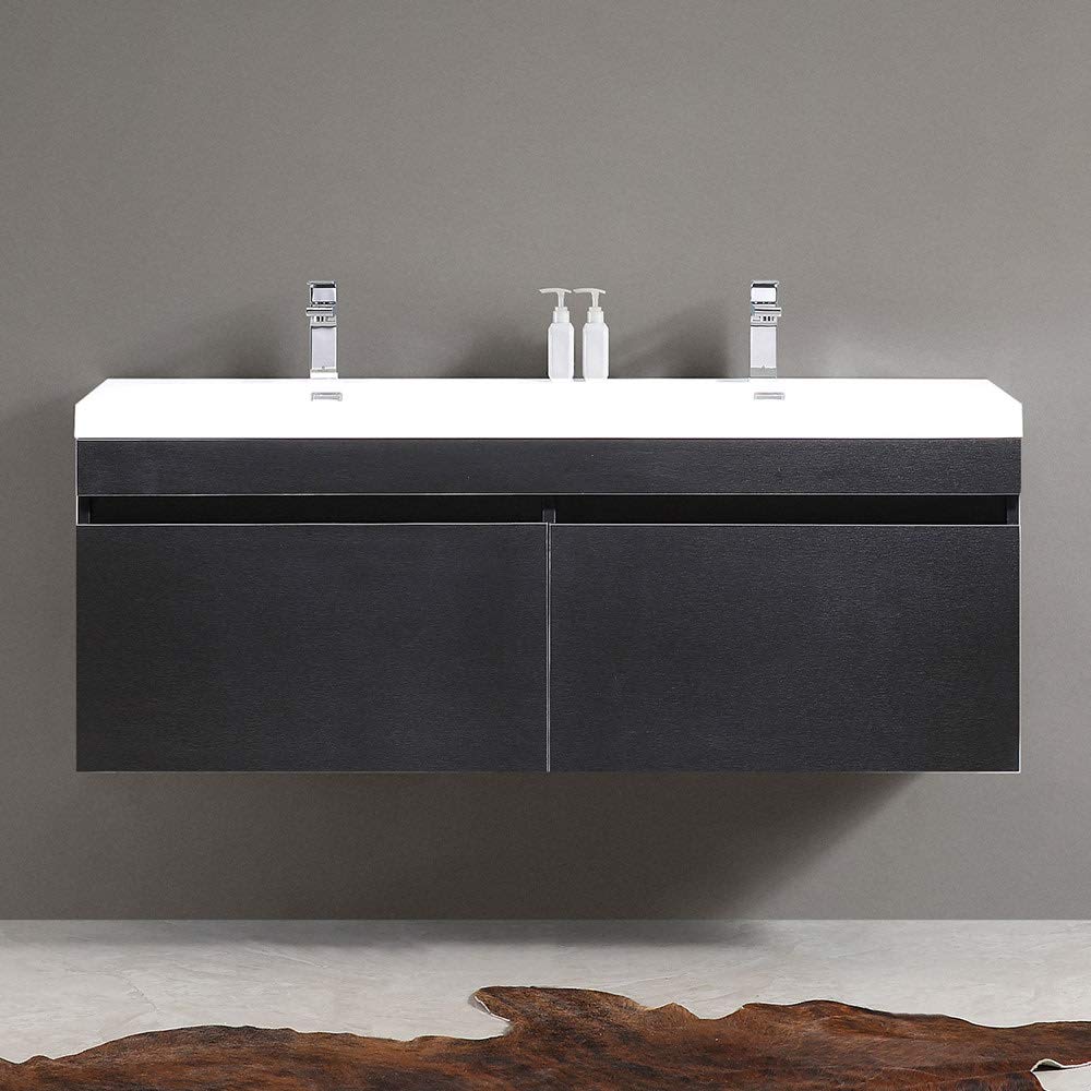 Fresca FCB8040TK-I Fresca Largo 57" Teak Modern Double Sink Bathroom Cabinet w/ Integrated Sinks