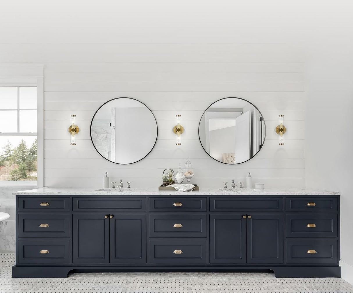 Alora WV309002NBCG REVOLVE WALL VANITY 2 LIGHT NATURAL BRASS CLEAR GLASS