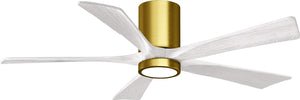 Matthews Fan IR5HLK-BRBR-MWH-52 IR5HLK five-blade flush mount paddle fan in Brushed Brass finish with 52” solid matte black wood blades and integrated LED light kit.