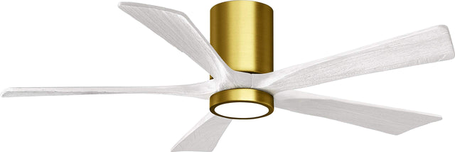 Matthews Fan IR5HLK-BRBR-MWH-52 IR5HLK five-blade flush mount paddle fan in Brushed Brass finish with 52” solid matte black wood blades and integrated LED light kit.