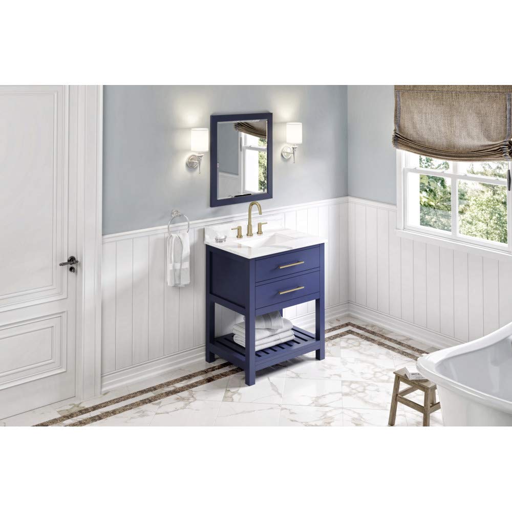 Jeffrey Alexander VKITWAV30BLCQR 30" Hale Blue Wavecrest Vanity, Calacatta Vienna Quartz Vanity Top, undermount rectangle bowl